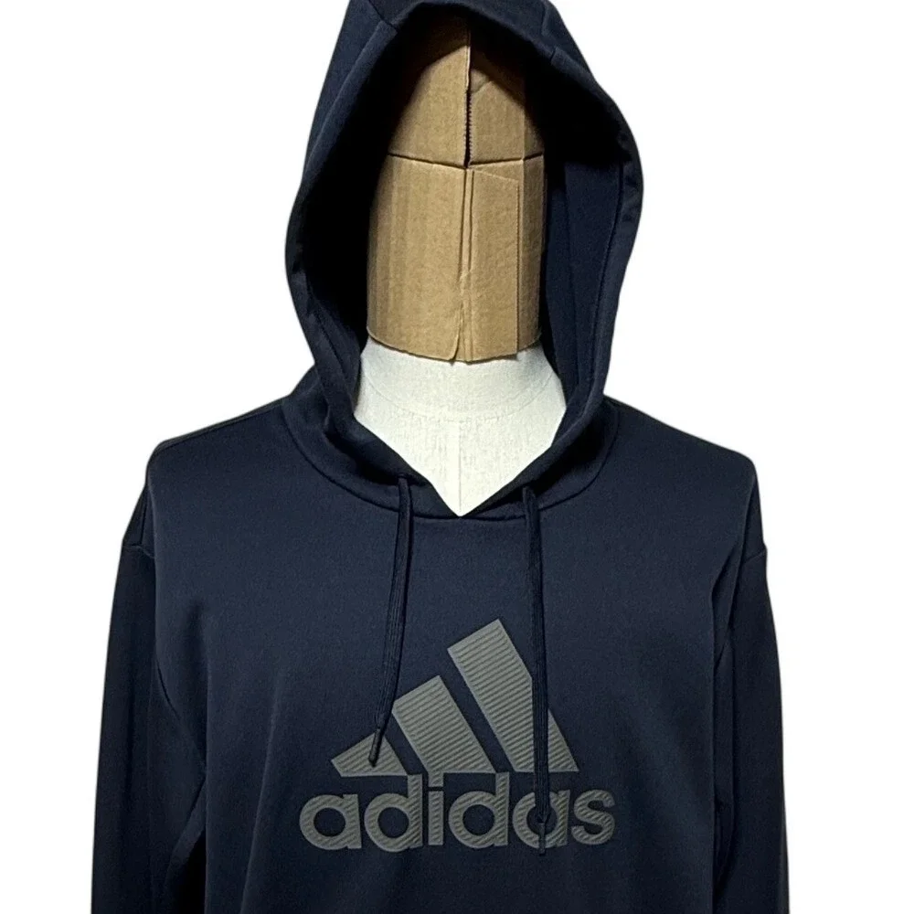Adidas Hoodie Mens 2XL Navy Blue Pullover Aeroready‎ Logo Kangaroo Pockets Sport